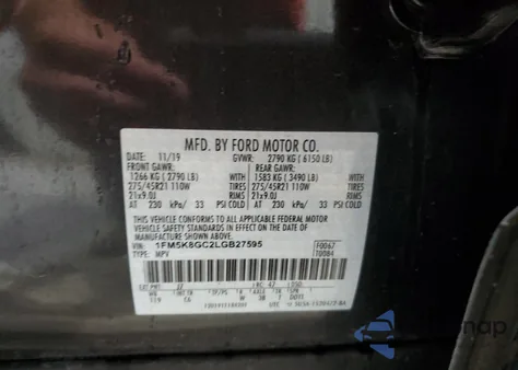 2020 Ford Explorer St from USA, damaged, VIN 1FM5K8GC2LGB27595